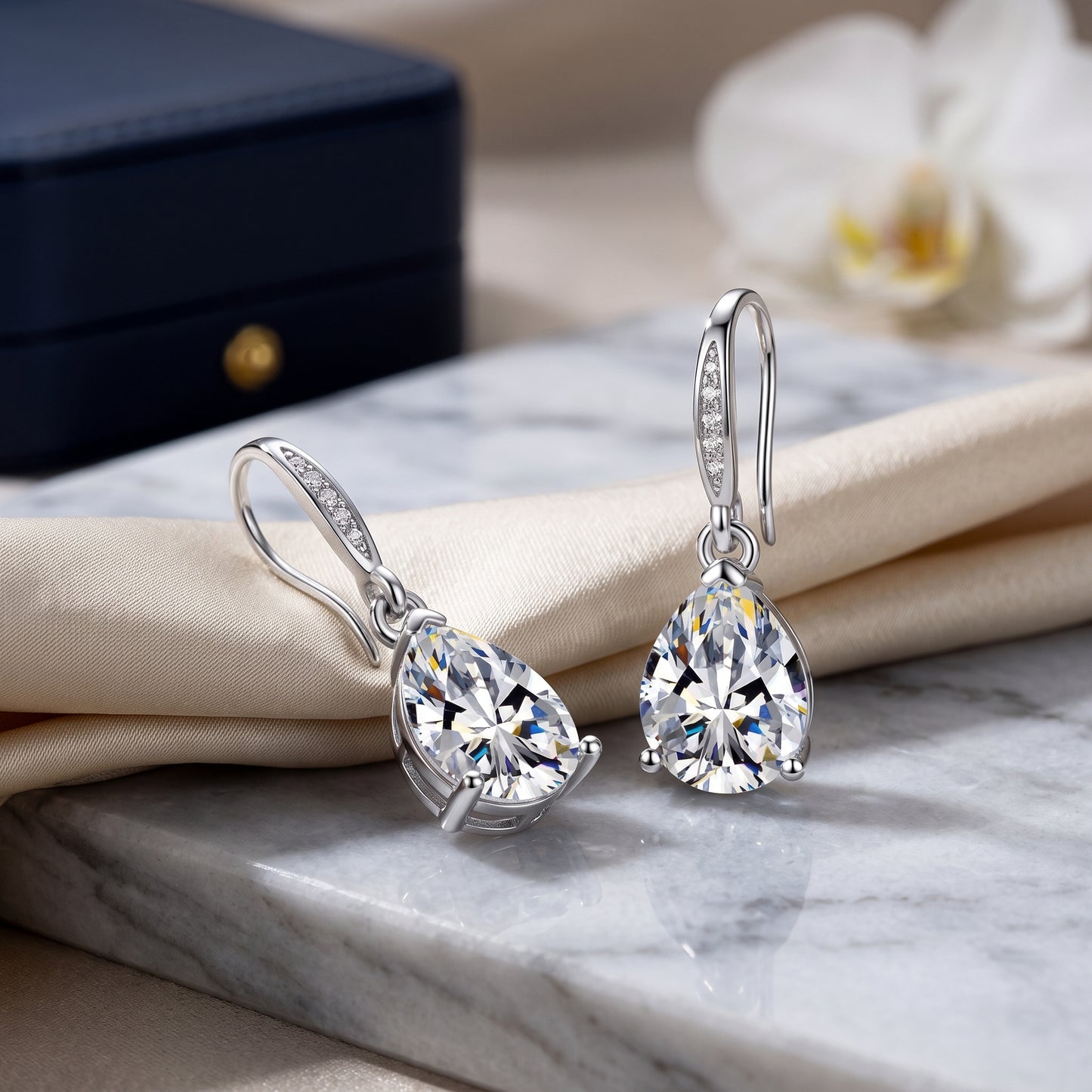 925 Sterling Silver Oval Drop Earrings with AAAAA Cubic Zirconia - Silver