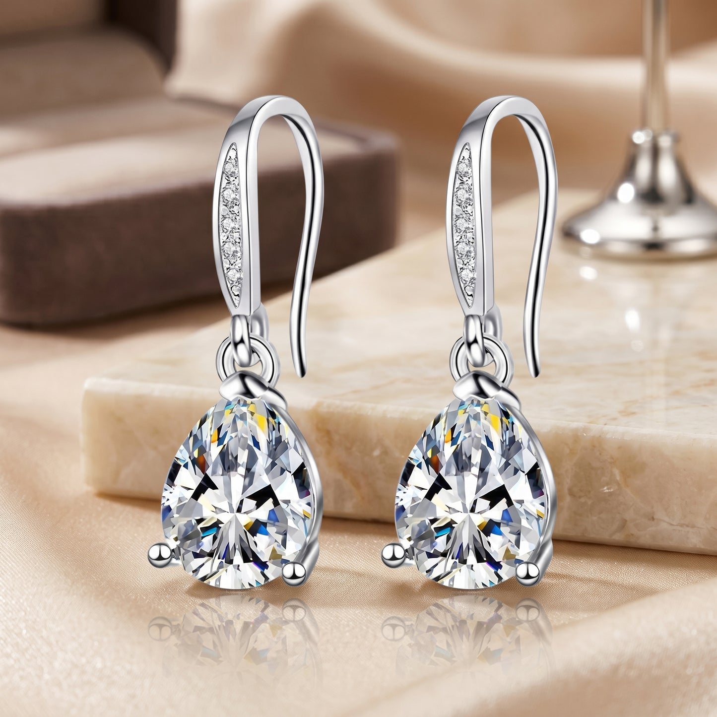 925 Sterling Silver Oval Drop Earrings with AAAAA Cubic Zirconia - Silver