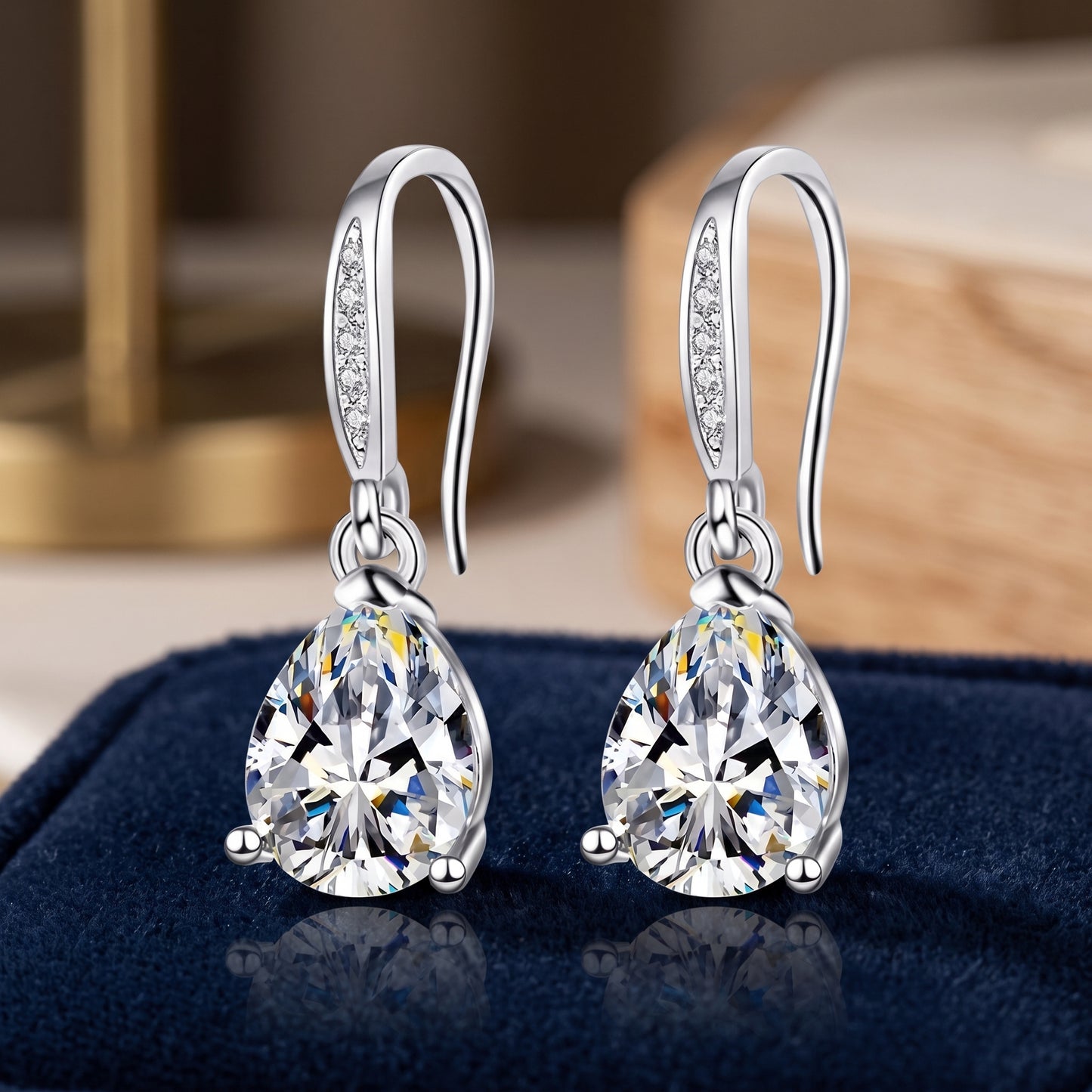 925 Sterling Silver Oval Drop Earrings with AAAAA Cubic Zirconia - Silver