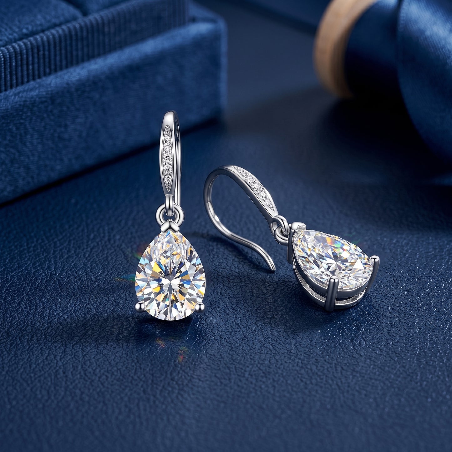 925 Sterling Silver Oval Drop Earrings with AAAAA Cubic Zirconia - Silver