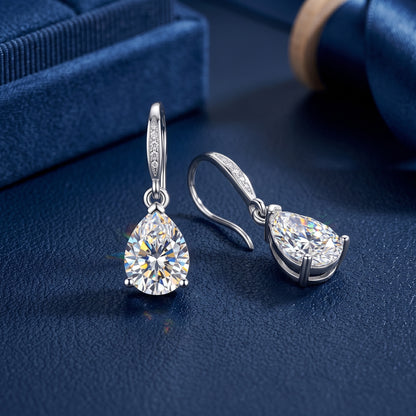 925 Sterling Silver Oval Drop Earrings with AAAAA Cubic Zirconia - Silver