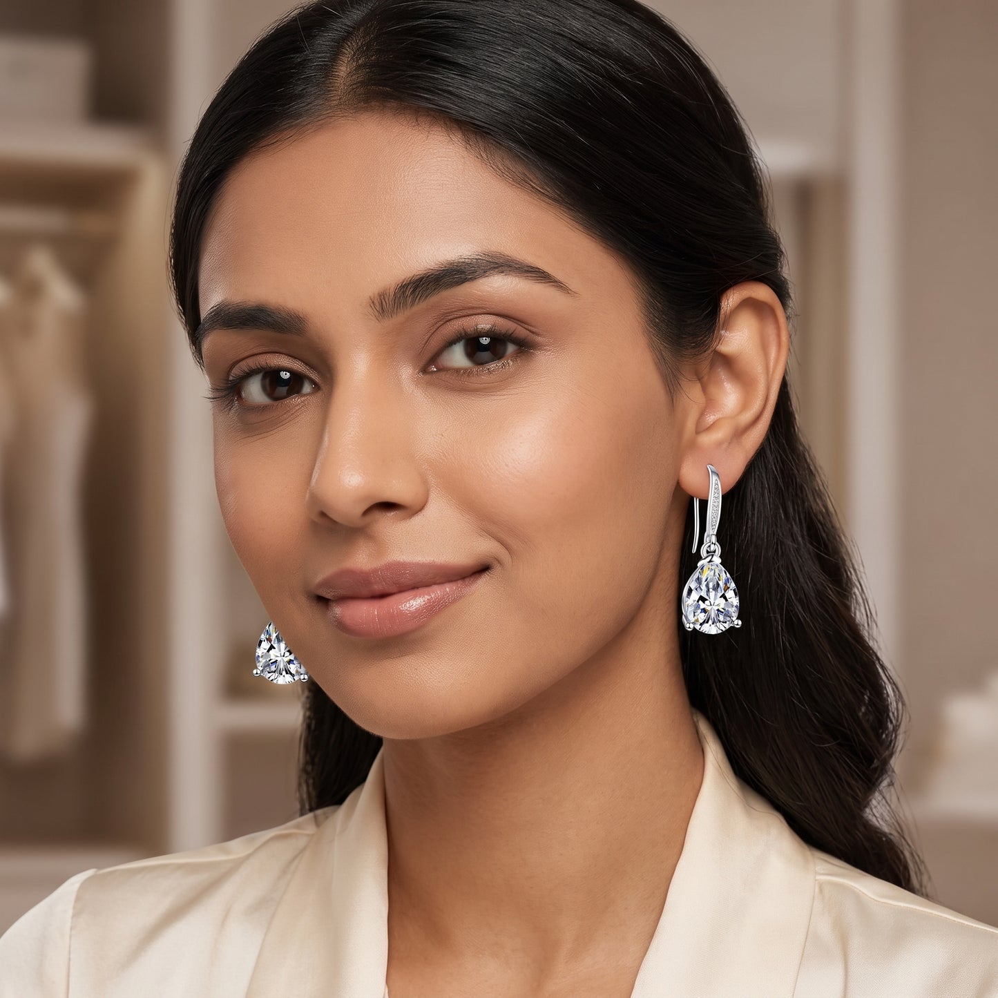 925 Sterling Silver Oval Drop Earrings with AAAAA Cubic Zirconia - Silver