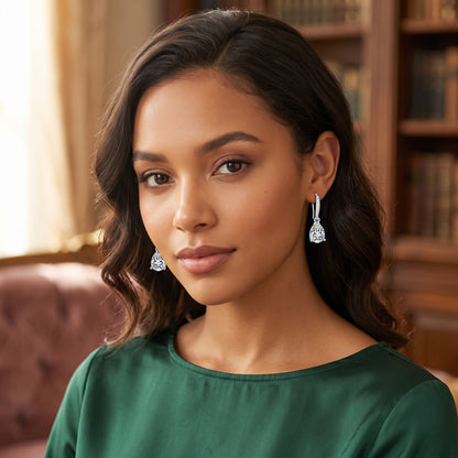 925 Sterling Silver Oval Drop Earrings with AAAAA Cubic Zirconia - Silver