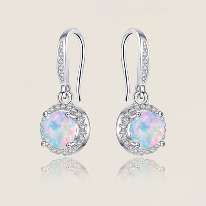 925 Sterling Silver Round Drop Earrings with Opal - Silver