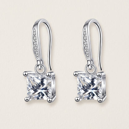 925 Sterling Silver Square Drop Earrings with AAAAA Cubic Zirconia - Silver
