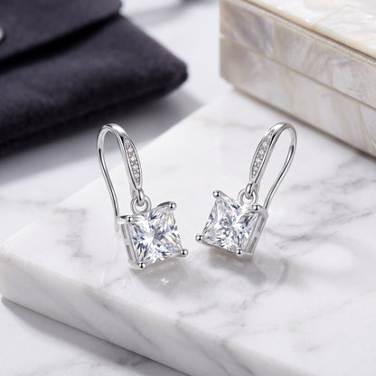 925 Sterling Silver Square Drop Earrings with AAAAA Cubic Zirconia - Silver