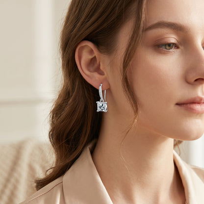 925 Sterling Silver Square Drop Earrings with AAAAA Cubic Zirconia - Silver