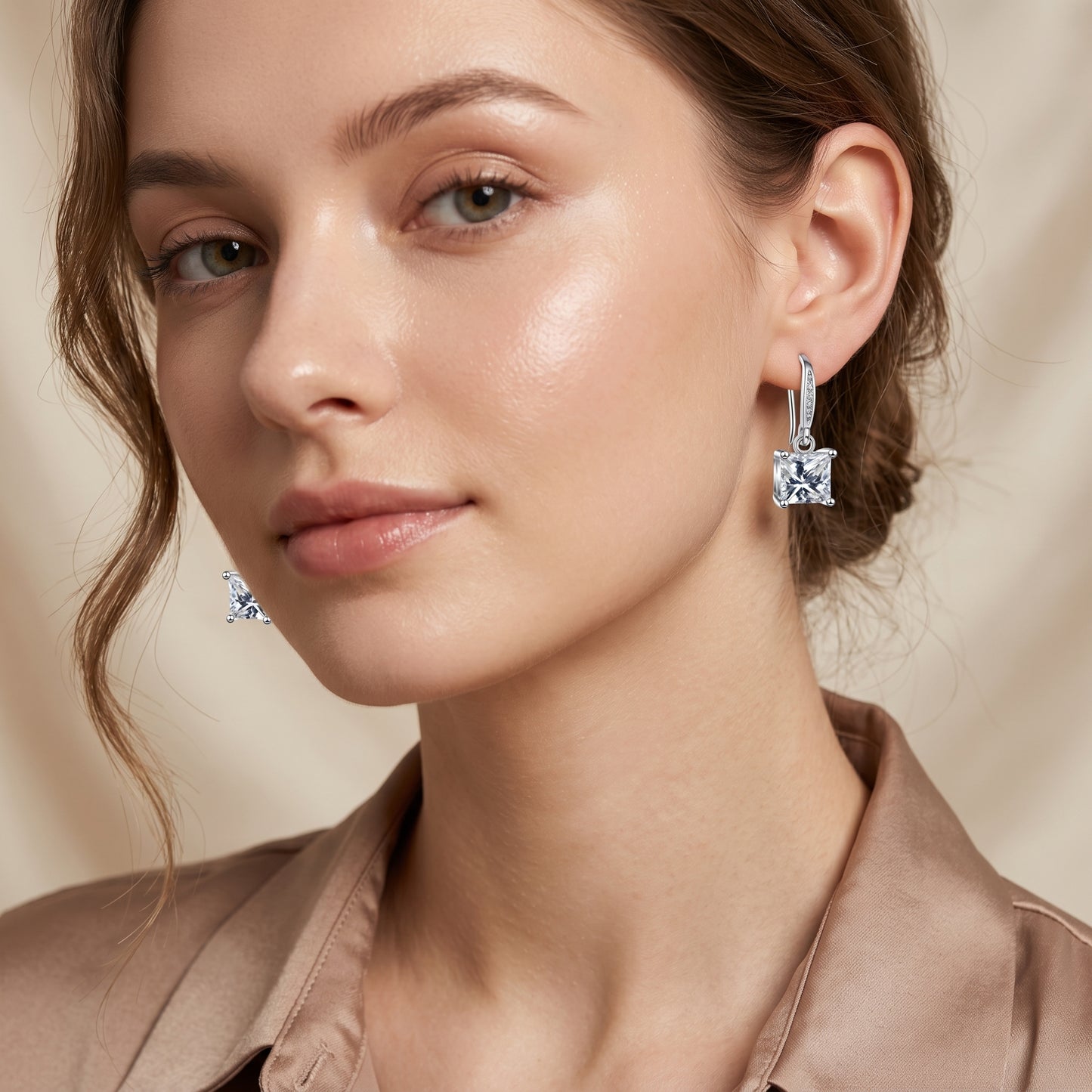 925 Sterling Silver Square Drop Earrings with AAAAA Cubic Zirconia - Silver