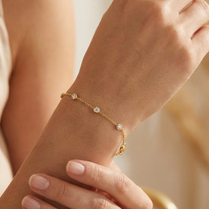 925 Sterling Silver Round CZ Charm Bracelet - Gold