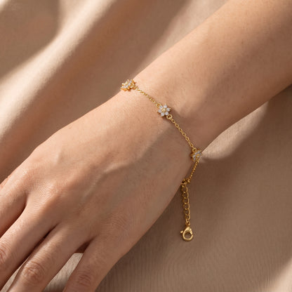 14K Gold Plated Double Layer CZ Flower Bracelet - Gold