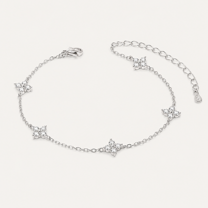 925 Sterling Silver Clover Charm Bracelet with Cubic Zirconia - Silver