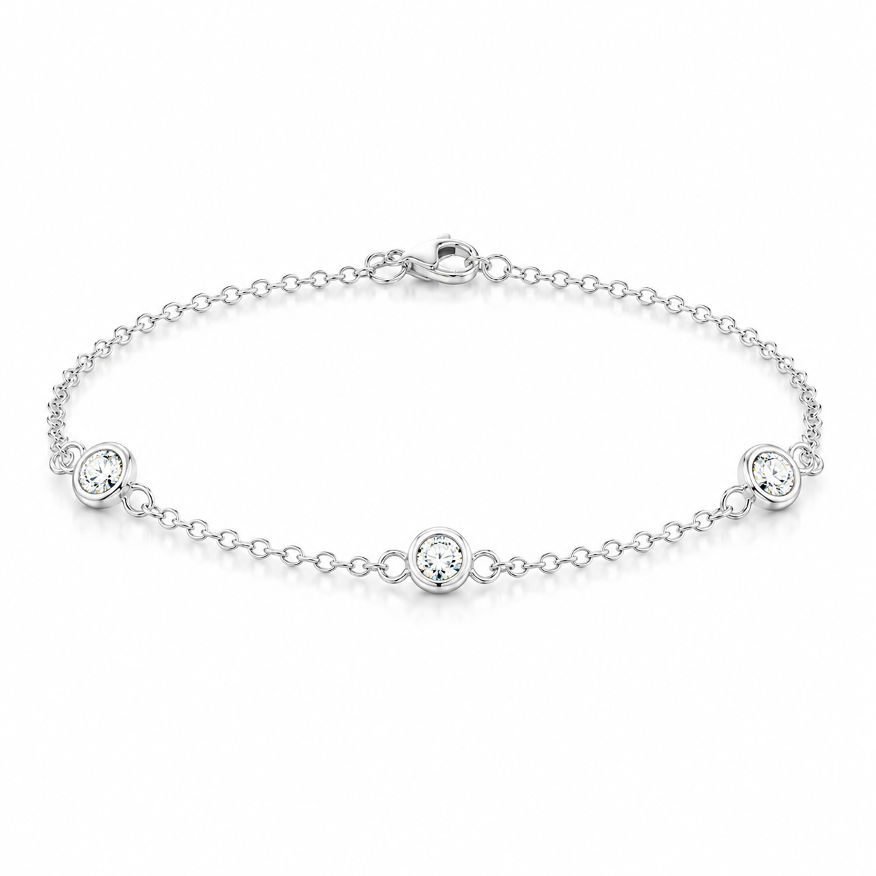 925 Sterling Silver Round CZ Charm Bracelet - Silver