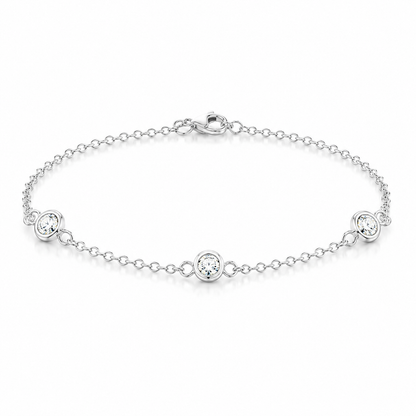 925 Sterling Silver Round CZ Charm Bracelet - Silver