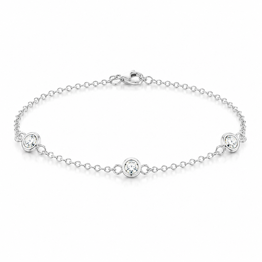 925 Sterling Silver Round CZ Charm Bracelet - Silver