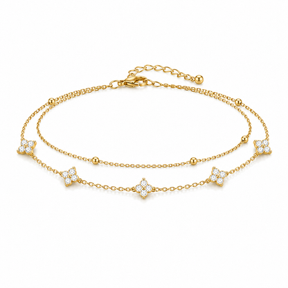 14K Gold Plated Double Layer CZ Clover Bracelet - Gold