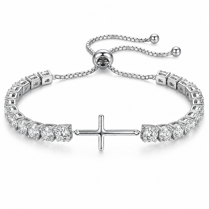 925 Sterling Silver Plated Cross Tennis Bracelet with White Cubic Zirconia - Silver