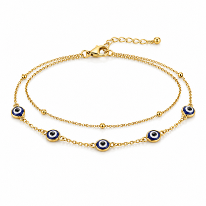 14K Gold Plated Double Layer Evil Eye Bracelet - Gold