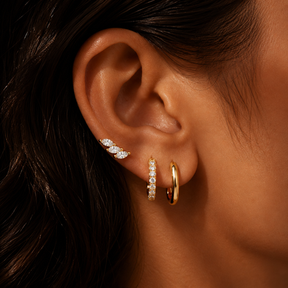 925 Sterling Silver Maple Leaf CZ Stud and Hoop Earring Set of 3 Pairs - Gold