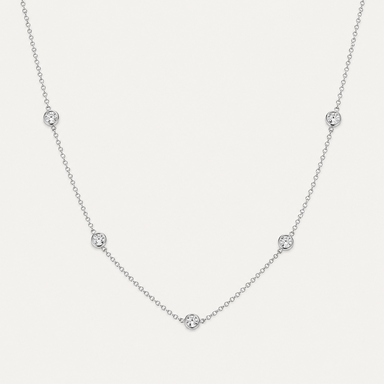 925 Sterling Silver Round Zirconia Necklace - Silver