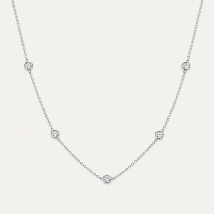 925 Sterling Silver Round Zirconia Necklace - Silver