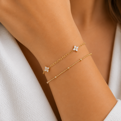 14K Gold Plated Double Layer CZ Clover Bracelet - Gold