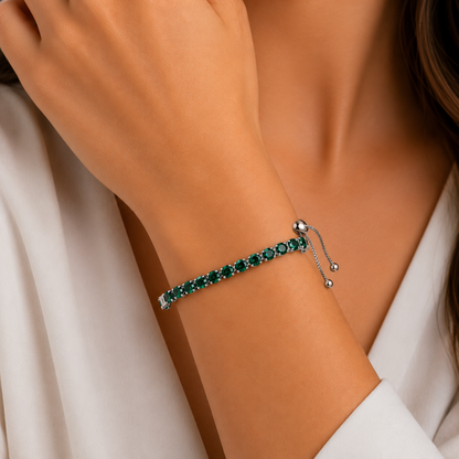 925 Sterling Silver Plated Tennis Bracelet with Solid Green Cubic Zirconia - Silver