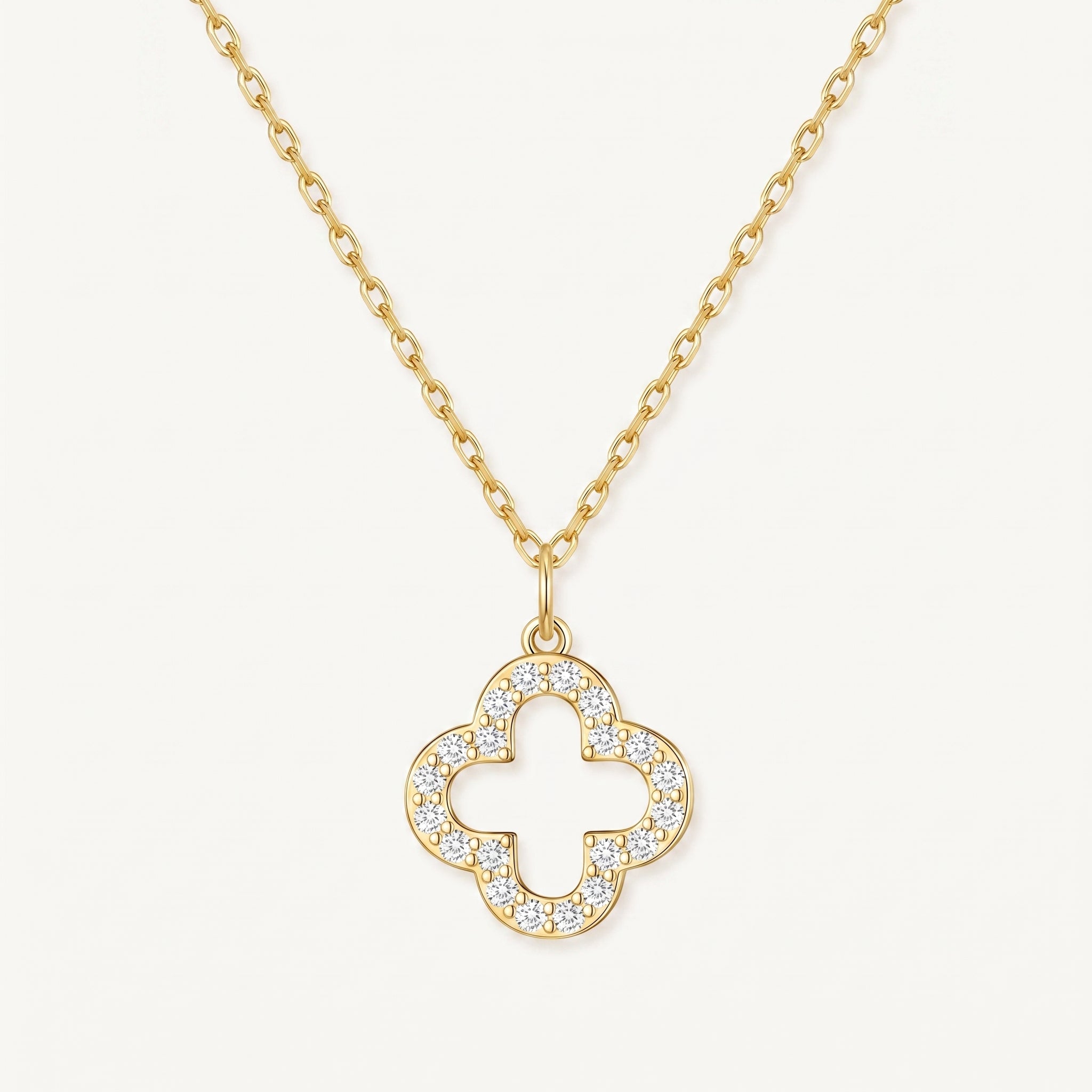 Gold Plated Clover Pendant Necklace with Zircondia Crystals