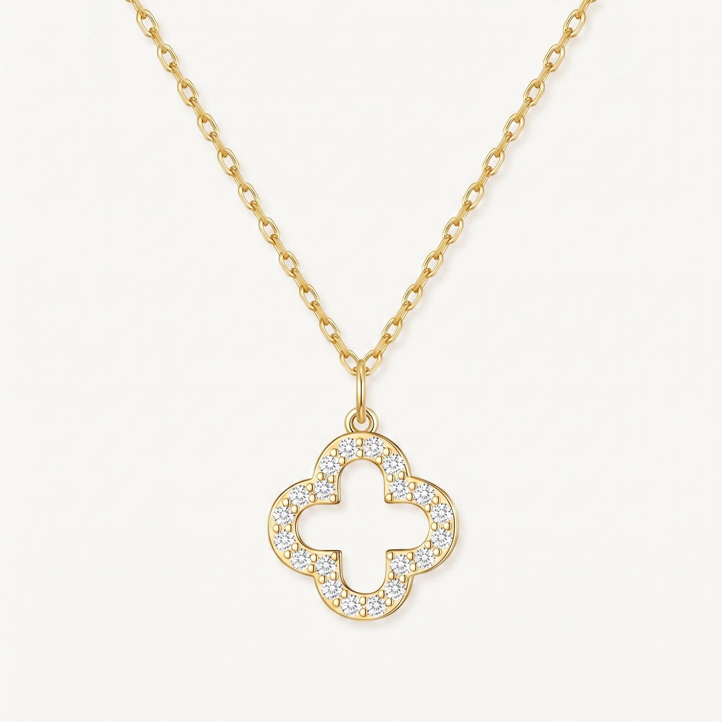 Gold Plated Clover Pendant Necklace with Zircondia Crystals