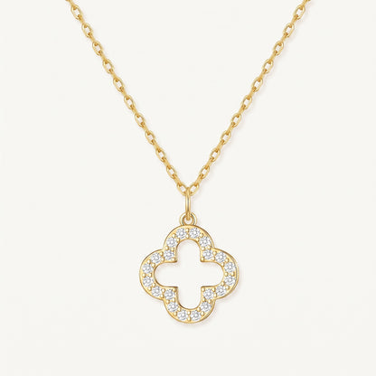Gold Plated Clover Pendant Necklace with Zircondia Crystals