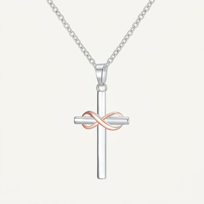 925 Sterling Silver Infinity Cross Necklace with Cubic Zirconia - Rose Gold