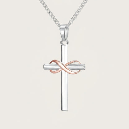 925 Sterling Silver Infinity Cross Necklace with Cubic Zirconia - Rose Gold