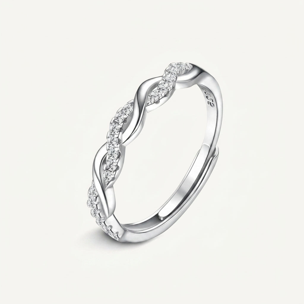 925 Sterling Silver Adjustable Crossover Eternity Ring with Cubic Zirconia - Silver