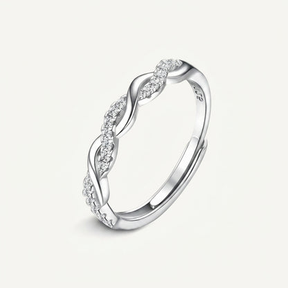 925 Sterling Silver Adjustable Crossover Eternity Ring with Cubic Zirconia - Silver