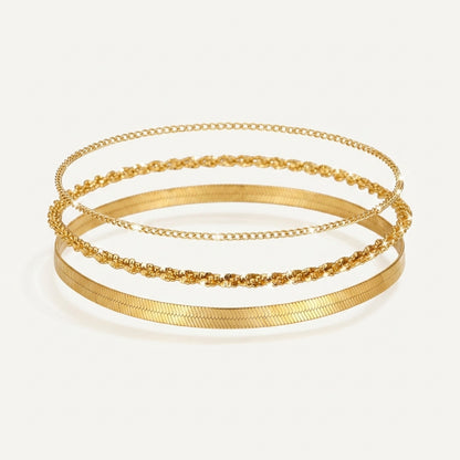 925 Sterling Silver Layered Anklet Set with Dot, Snake and Rope Chain