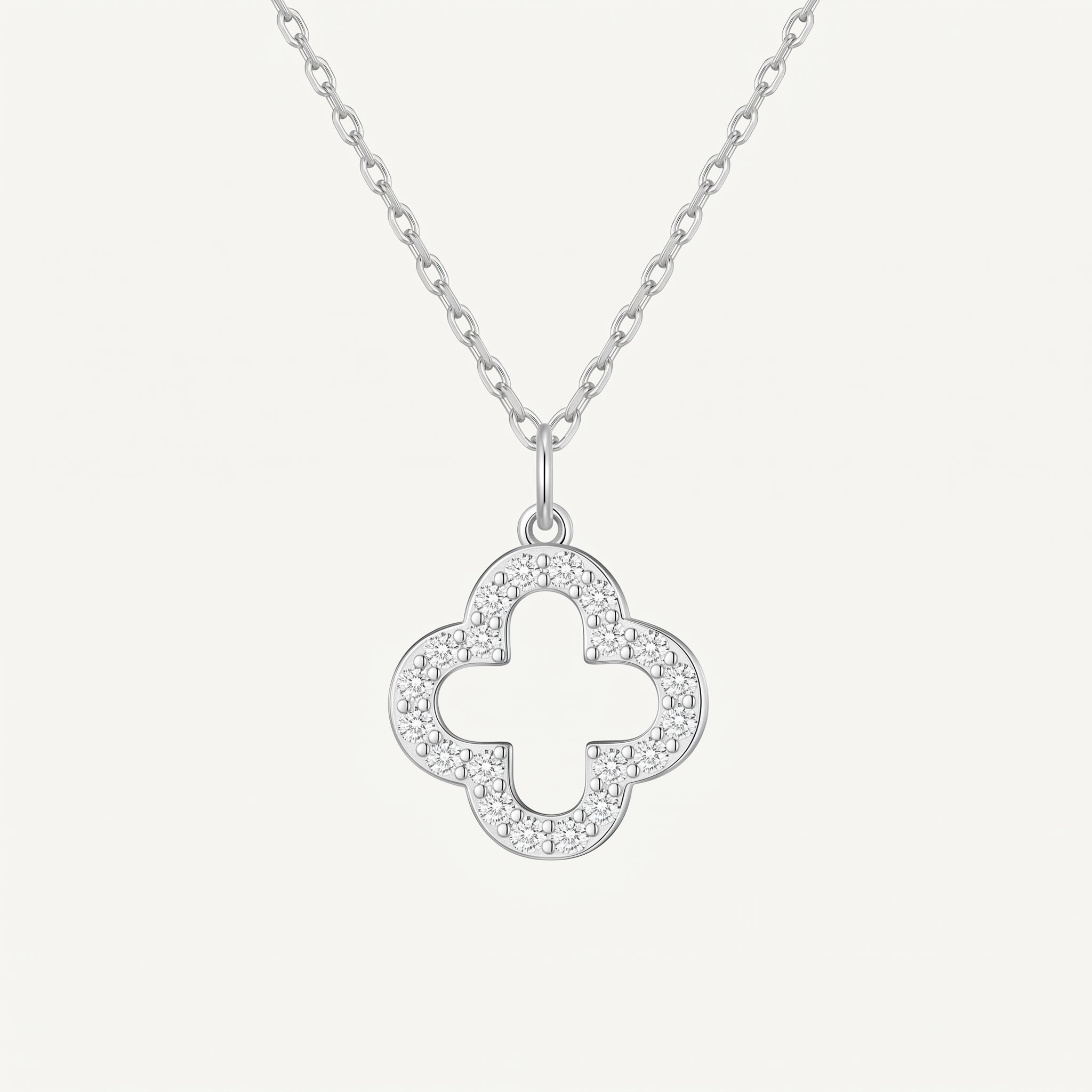 Silver Plated Clover Pendant Necklace with Zircondia Crystals