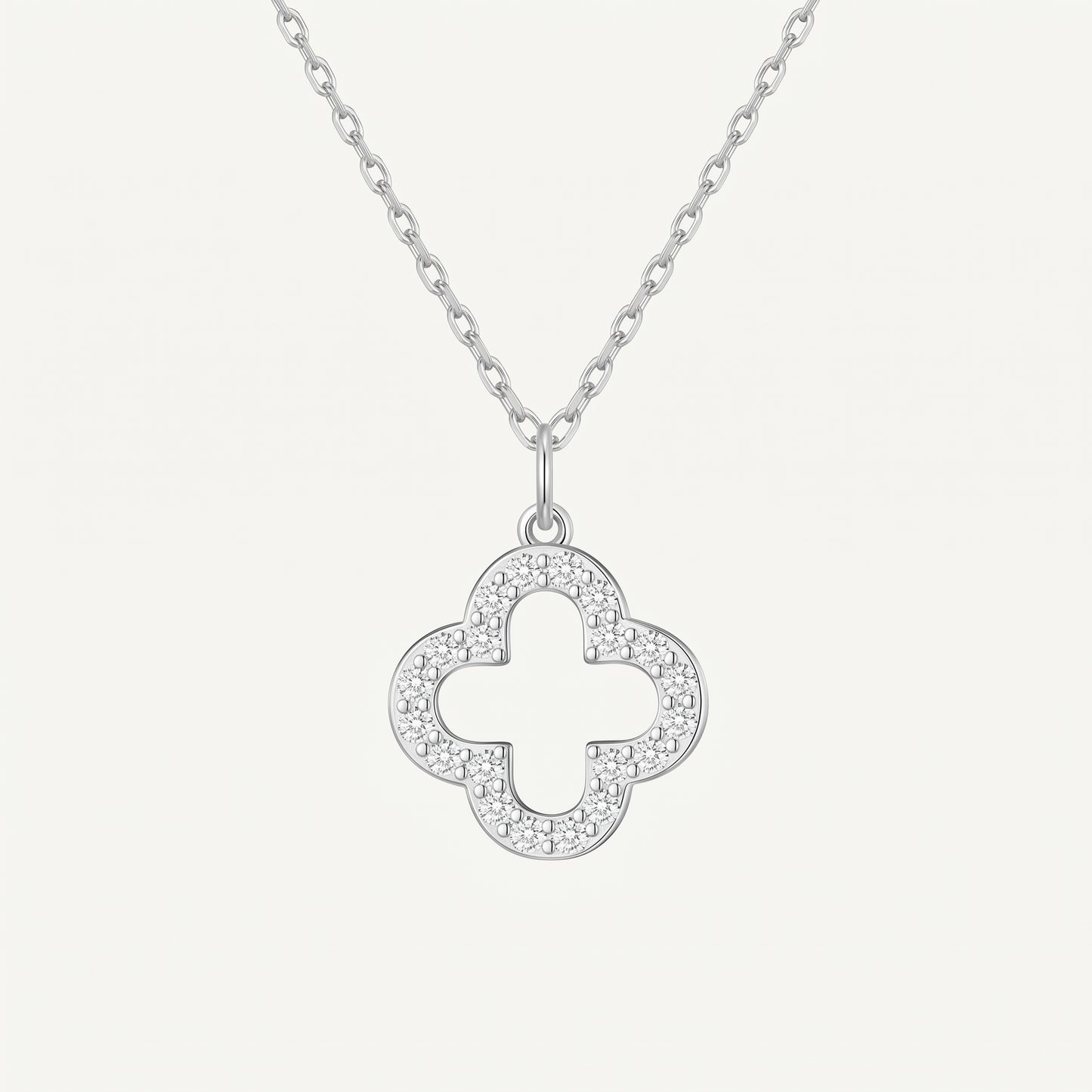 Silver Plated Clover Pendant Necklace with Zircondia Crystals