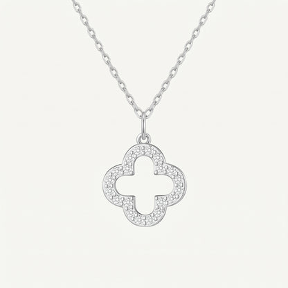 Silver Plated Clover Pendant Necklace with Zircondia Crystals