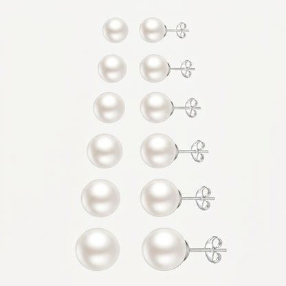 925 Sterling Silver Pearl Stud Earrings Set of 6 Pairs