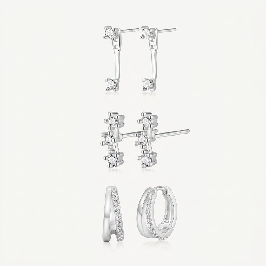 925 Sterling Silver Stud and Hoop Earring Set with Cubic Zirconia