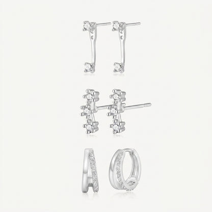 925 Sterling Silver Stud and Hoop Earring Set with Cubic Zirconia