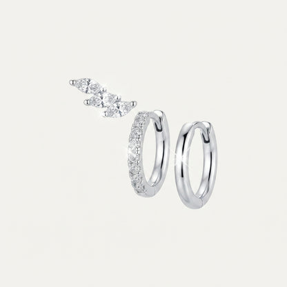 925 Sterling Silver Maple Leaf CZ Stud and Hoop Earring Set of 3 Pairs - Gold