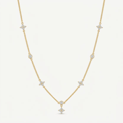 14K Gold Plated Four Leaf Clover and Heart Necklace with 5A Cubic Zirconia - Gold