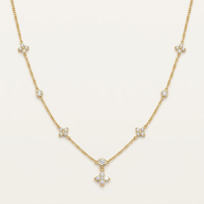 14K Gold Plated Four Leaf Clover and Heart Necklace with 5A Cubic Zirconia - Gold