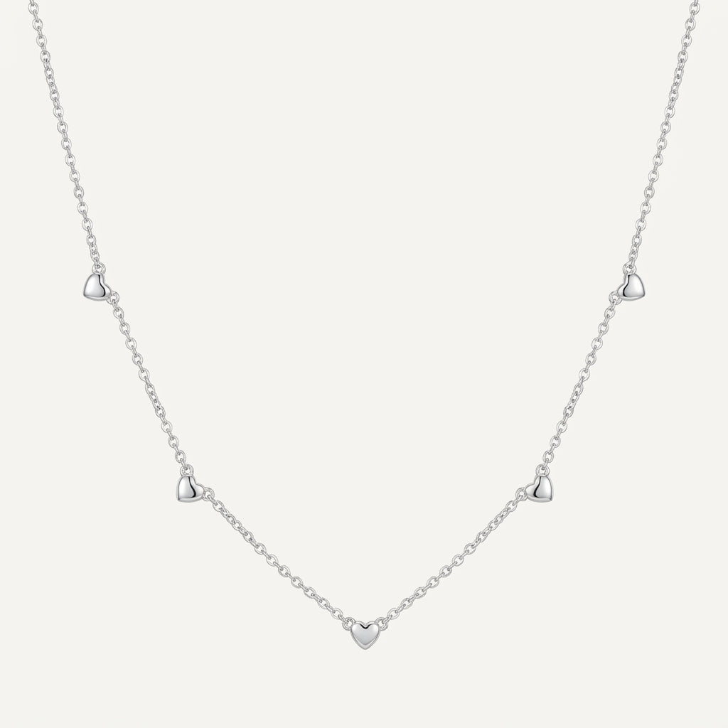 925 Sterling Silver Multi Heart Necklace with Cubic Zirconia - Silver