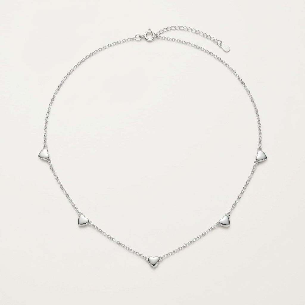 925 Sterling Silver Multi Heart Necklace with Cubic Zirconia - Silver