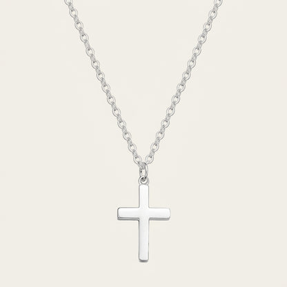 925 Sterling Silver White Gold Plated Curb Chain Cross Necklace - Silver