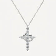 14K Gold Plated Crown Cross Necklace with Cubic Zirconia - Silver