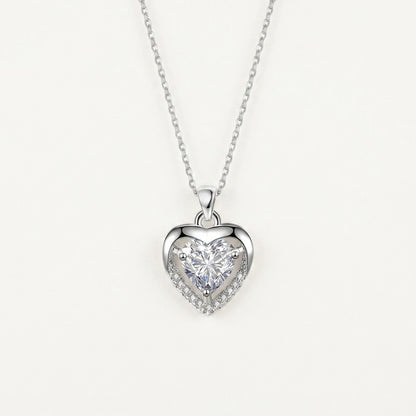 925 Sterling Silver Heart Necklace with White Crystal Cubic Zirconia