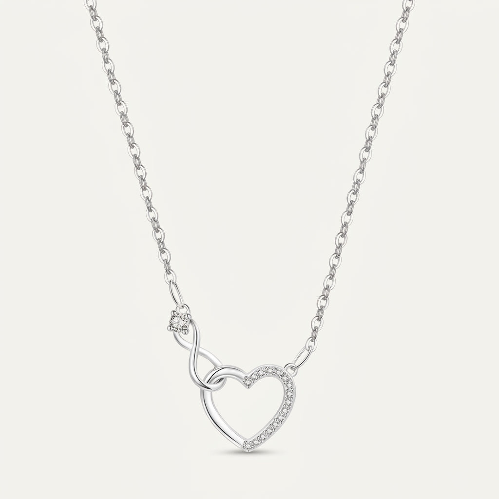 925 Sterling Silver Infinity Heart Necklace with Cubic Zirconia - Silver