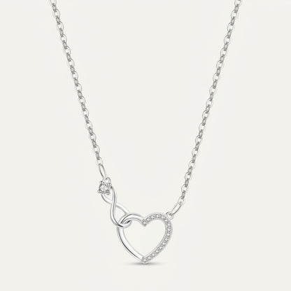 925 Sterling Silver Infinity Heart Necklace with Cubic Zirconia - Silver